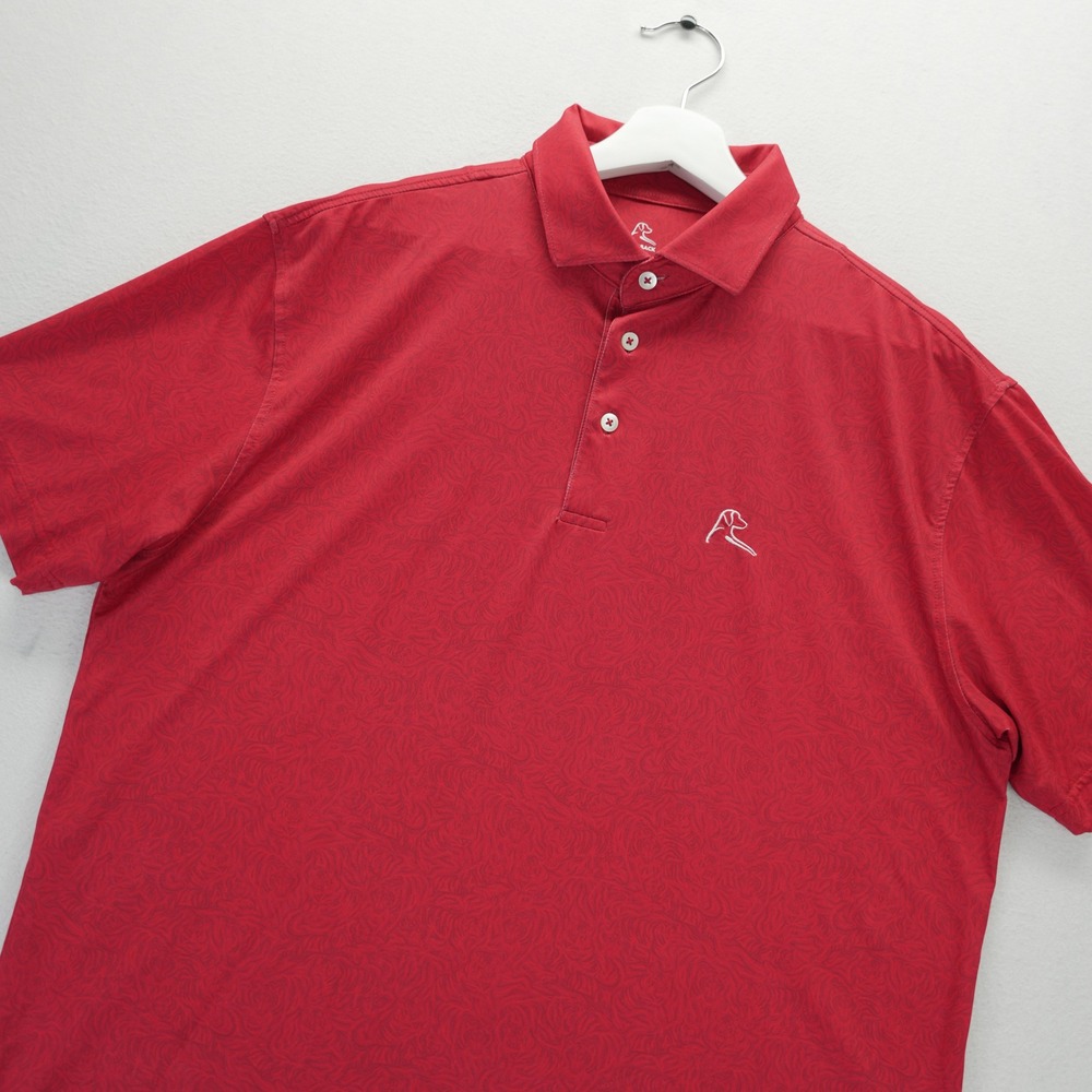 Rhoback Mens Red Performance Polo Shirt Tonal Pattern Stretch Golf Top Size M